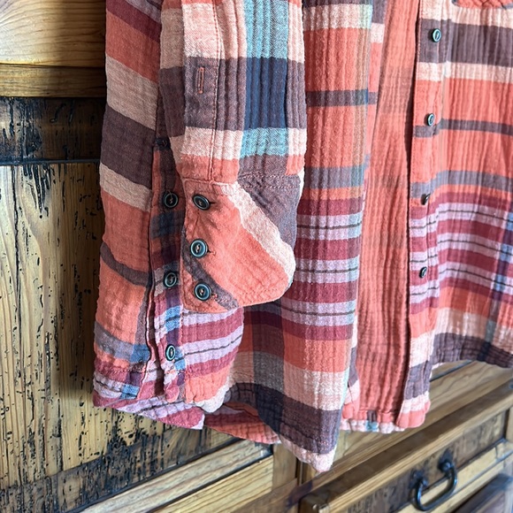 EUC Free People Orange Fall Cotton Plaid Button Down Shirt - Picture 2 of 9
